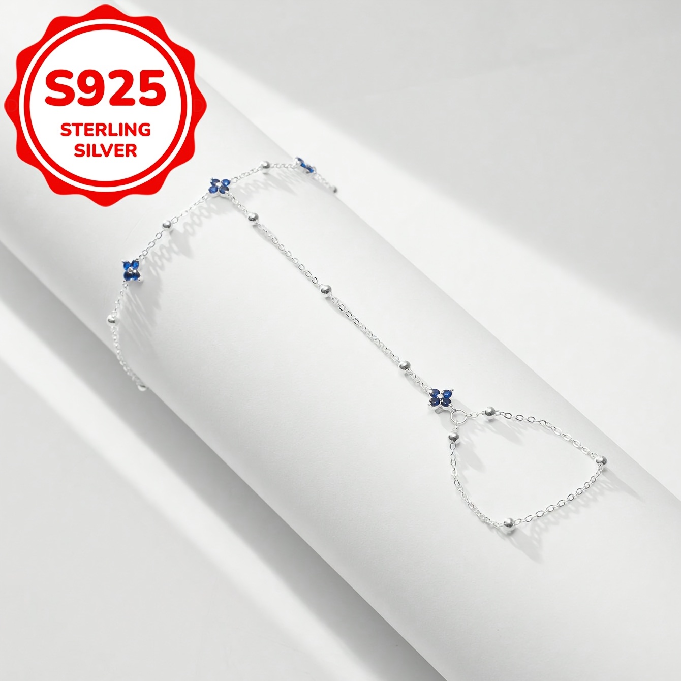 Women's Unique Blue Four-Leaf Clover Cubic Zirconia Bracelet